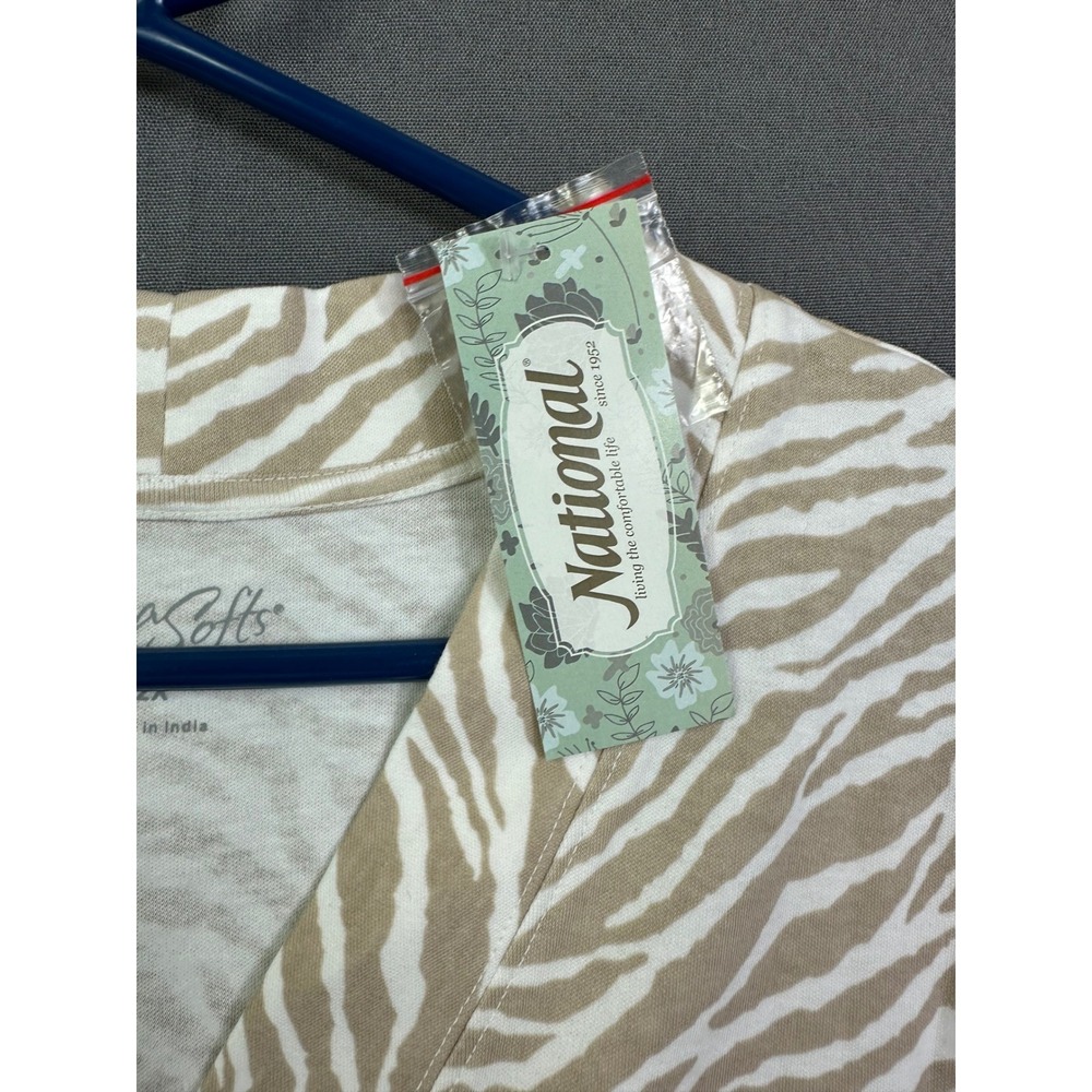 National UltraSofts Zebra Print Cardigan Tan White 2X Button Front Pockets 23845